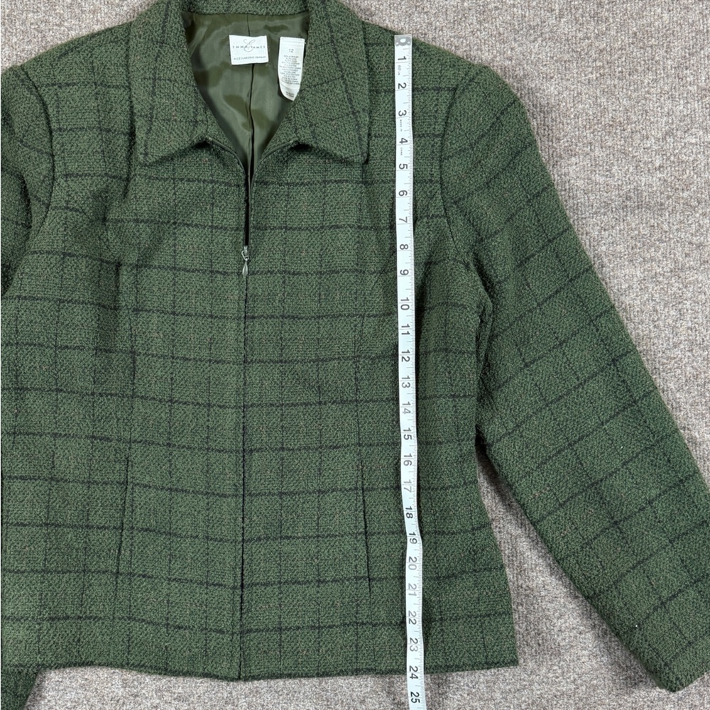 Vintage Green Grid Check Plaid Full Zip Jacket Women’s 12 Preppy Retro 90s Y2K - Picture 10 of 13